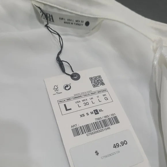 NWT Zara Elegant White Women's Blouse Size L cropped - Picture 6 of 12
